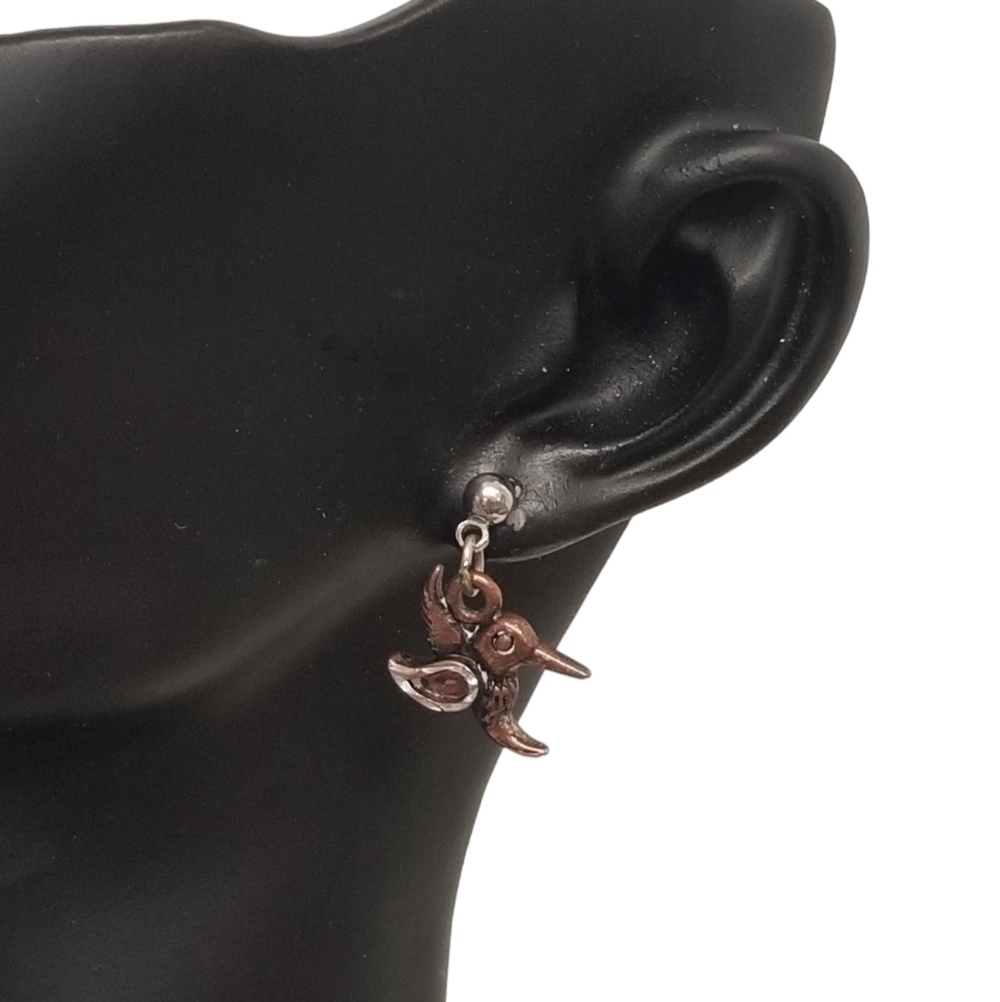 Vintage Waldeck Johnson Copper Hummingbird Earrings Signed Artisan Nature Dangle